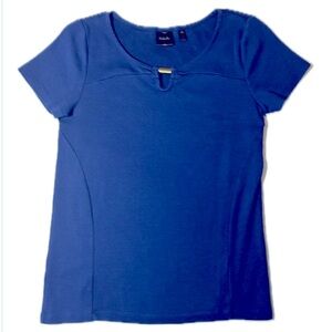 Rafaella Women's Blue Cotton‎ short sleeve Tee with Gold Accent Size Small NWOT